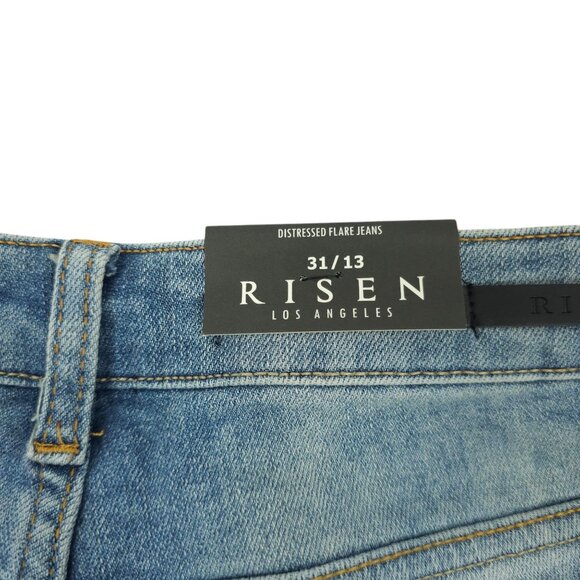 Risen Los Angeles Jeans Distressed Flare High Rise 31/13 Stretch Frayed Hem NWT - Picture 4 of 15